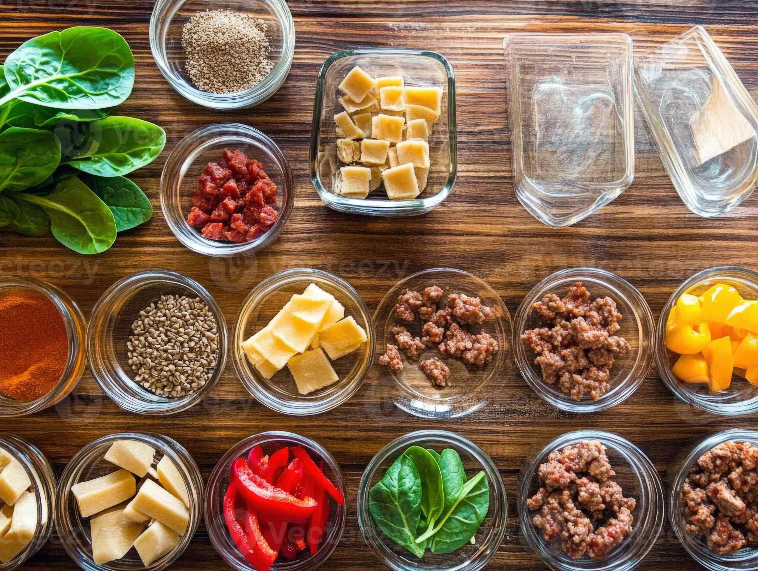 Colorful seasonal ingredients arranged on a wooden surface representing dietary variety